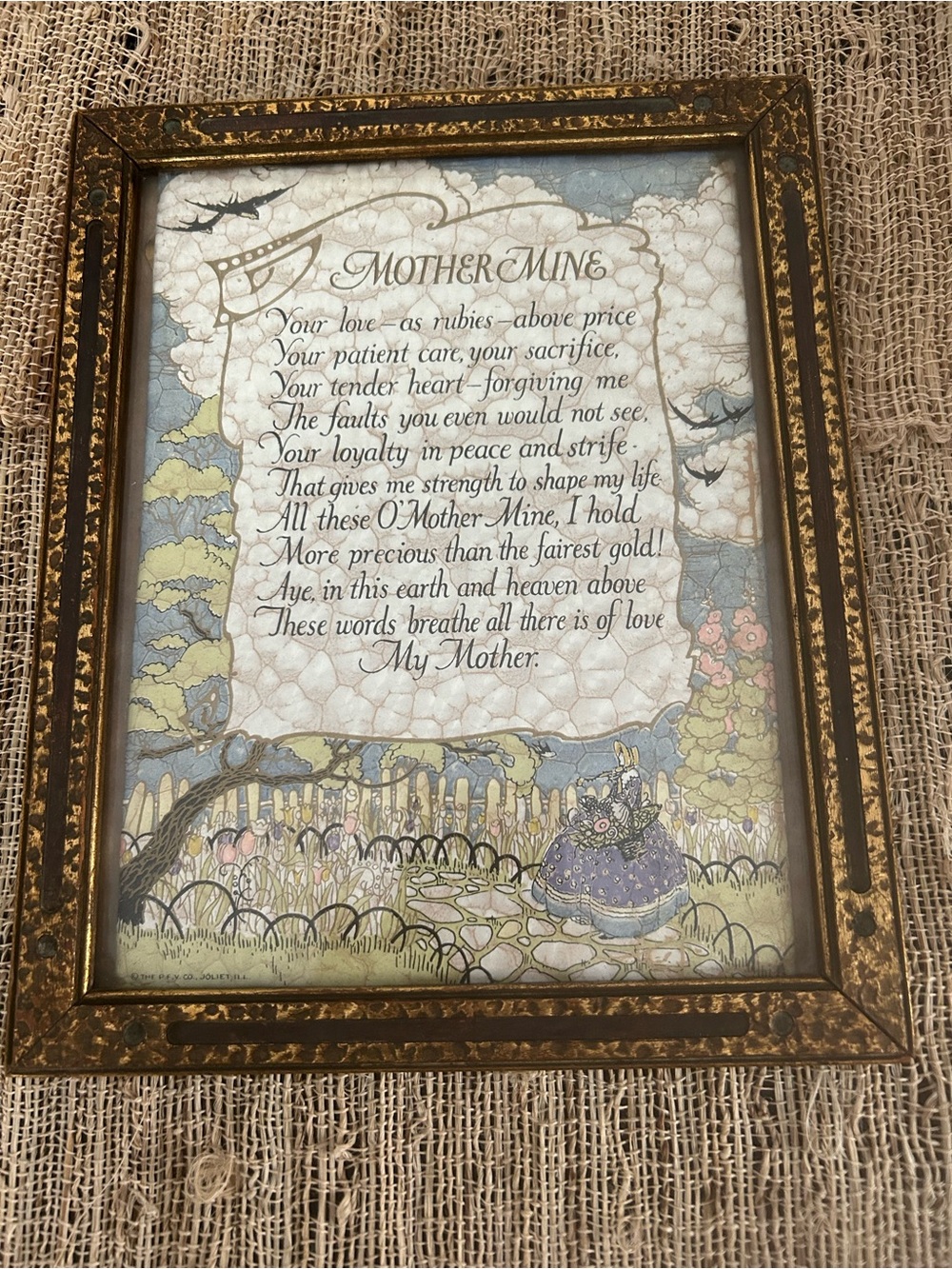 Vintage Mother Mine Poem Framed Print  Cottage Decor. 1920’s -1930’s